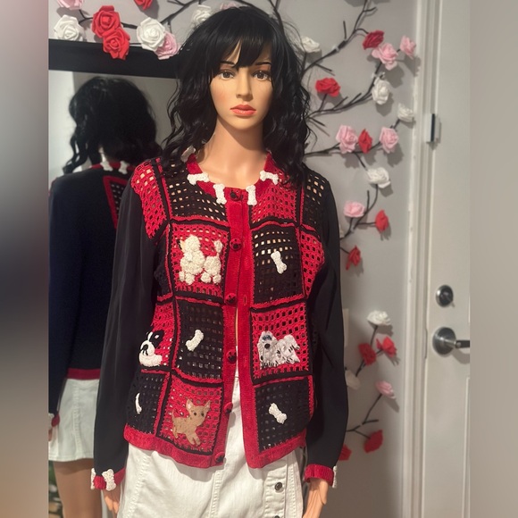 Berek Red and Black Bling Dog Motif Sweater